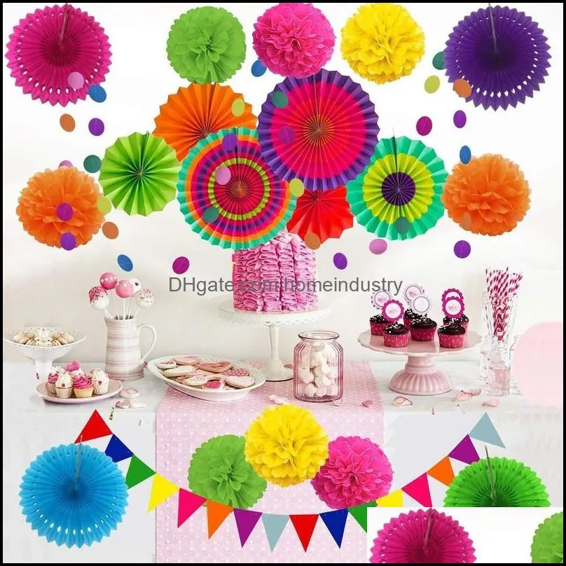 party decoration 20pcs halloween hanging paper fans flower garlands string pennant for wedding birthday fiesta mexican 220901