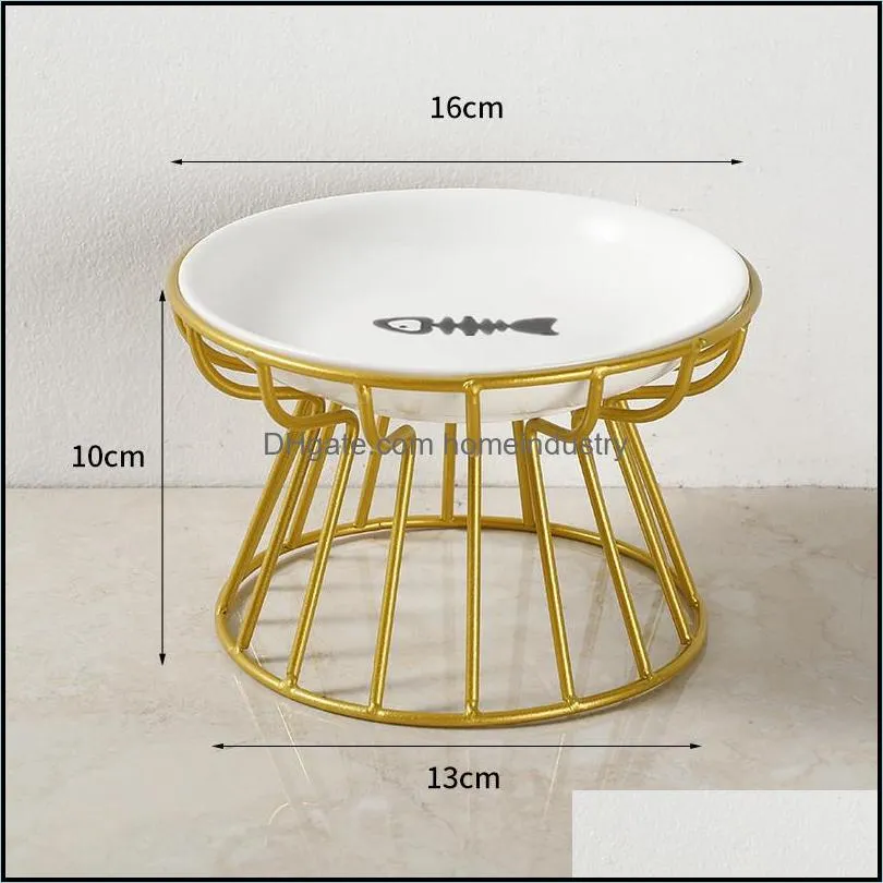 fashion highend pet bowl various cartoon paw patterns stainless steel shelf ceramic feeding for dog and cat feeder y200917