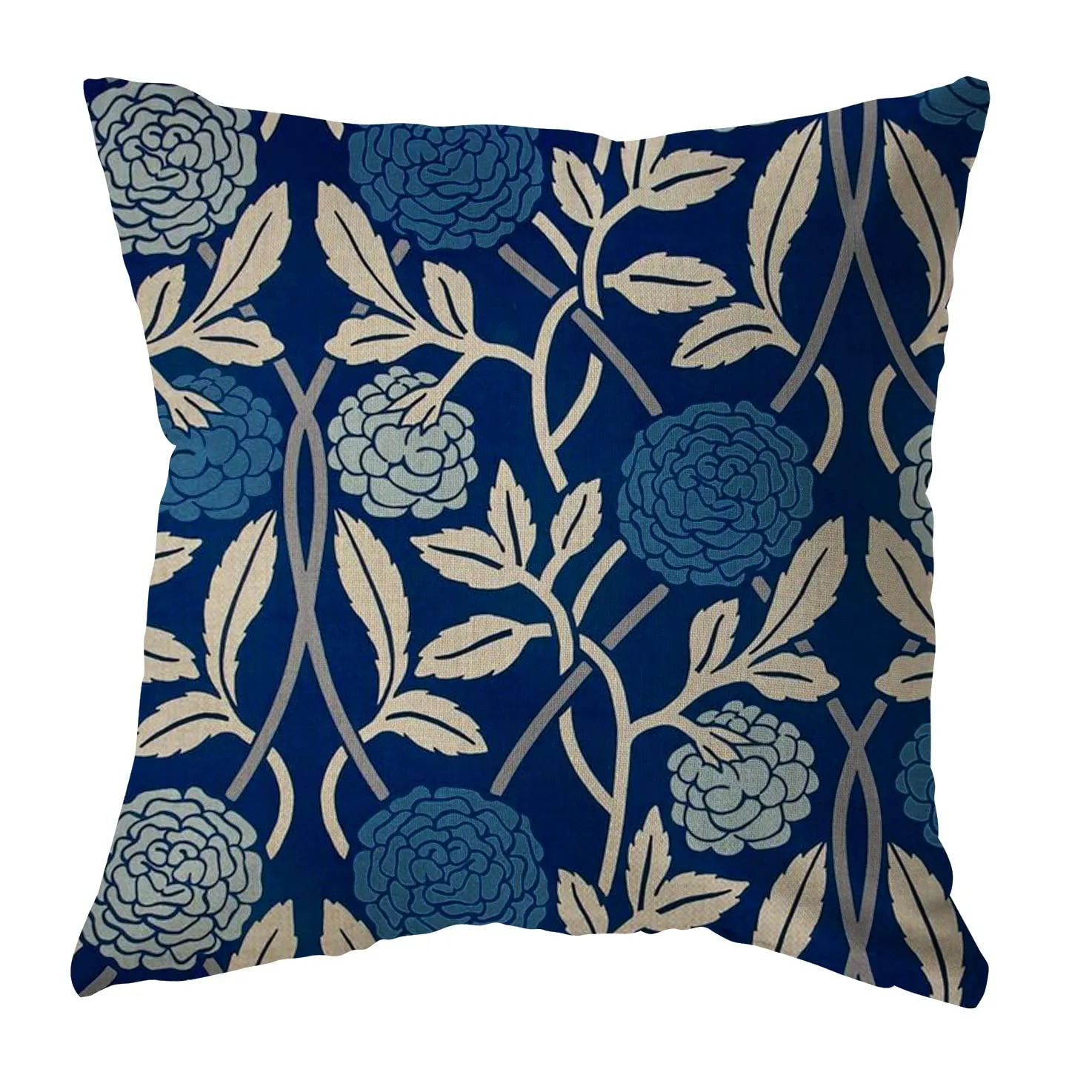 set of 4 blue flowers leaf bird retro rustic farmhouse throw pillow covers 18x18 inch leaves cotton linen floral cushion case sofa throw pillows cover living room bed indoors home decor gift