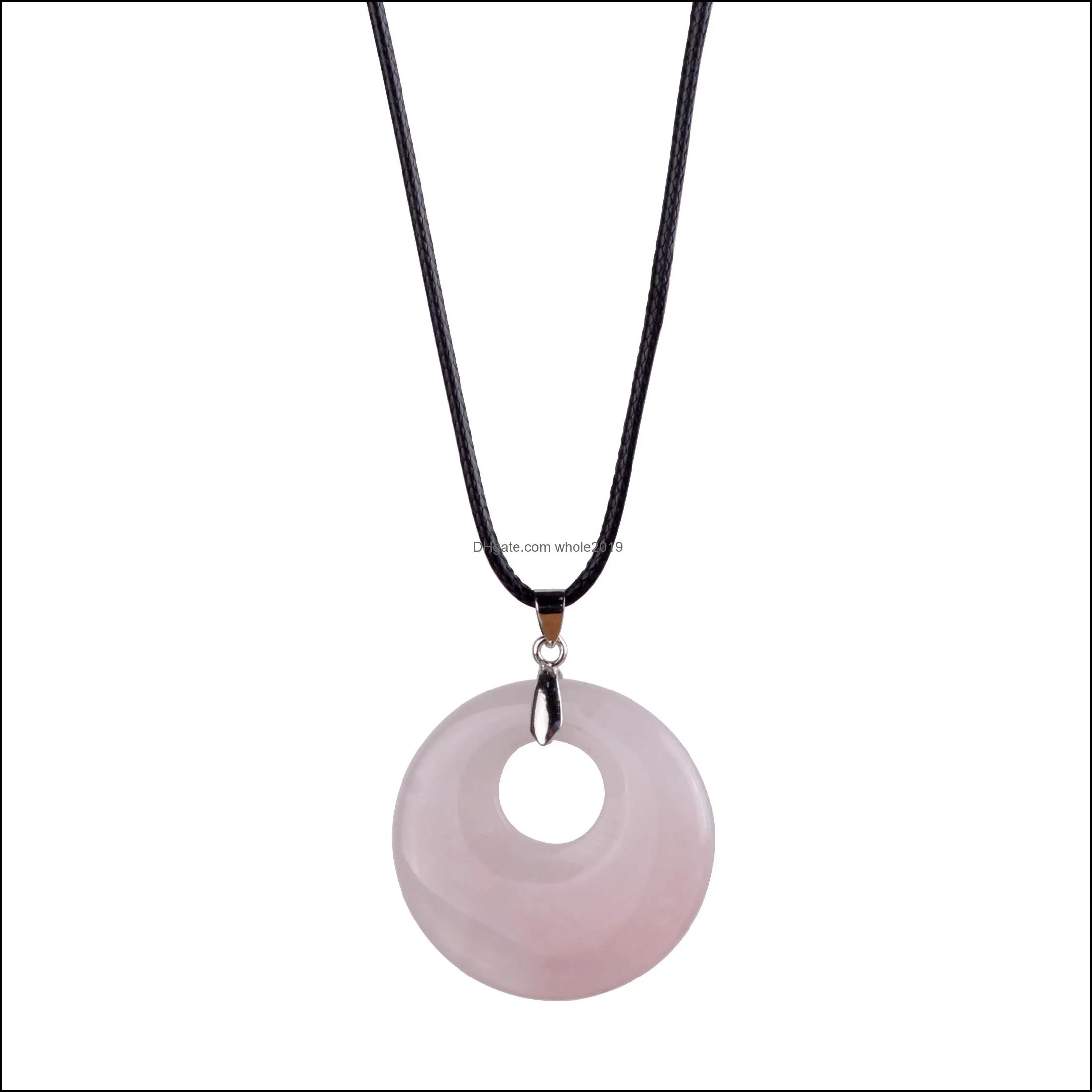 12pcs Round Gemstone Coin Necklace Material Natural Stone Healing Crystal Quartz Charm Neck Female Ornament