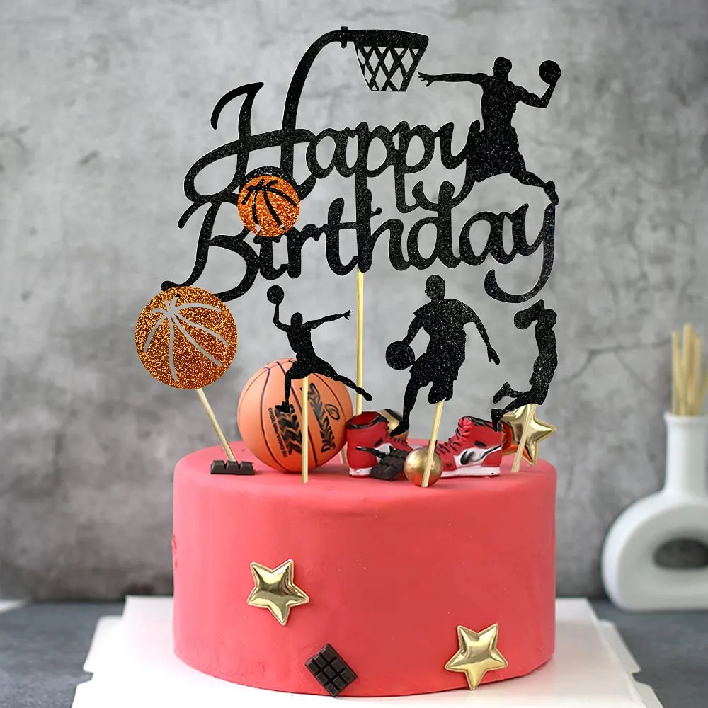 3ml basketball happy birthday cake topper basketball theme cupcake topper for man boys basketball theme birthday event party supplies glitter decorations