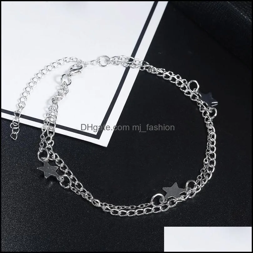 high quality fashion pentagram double-layered anklet bracelet designer jewelry women anklet