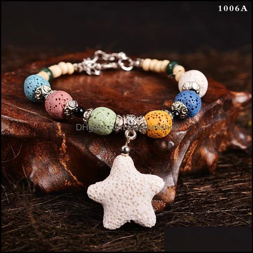 assorted handmade lava stone beads strand bracelet friendship bracelets adjustable rope  oil diffuser women jewelry gift