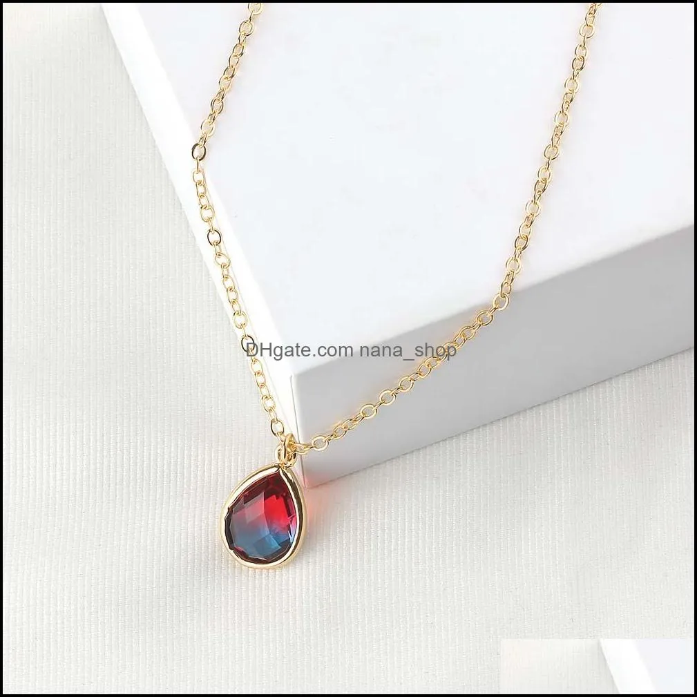 one piece goth collares para mujer colorful water drop glass pendant necklace femme crystal gold chain necklaces jewelry new