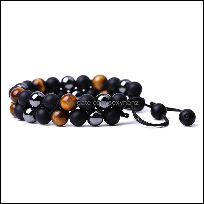 6mm 8mm Tiger Eye stone Black Beads Bracelet Braided Two Layers Women Men hand string Jewelry Friendship gift