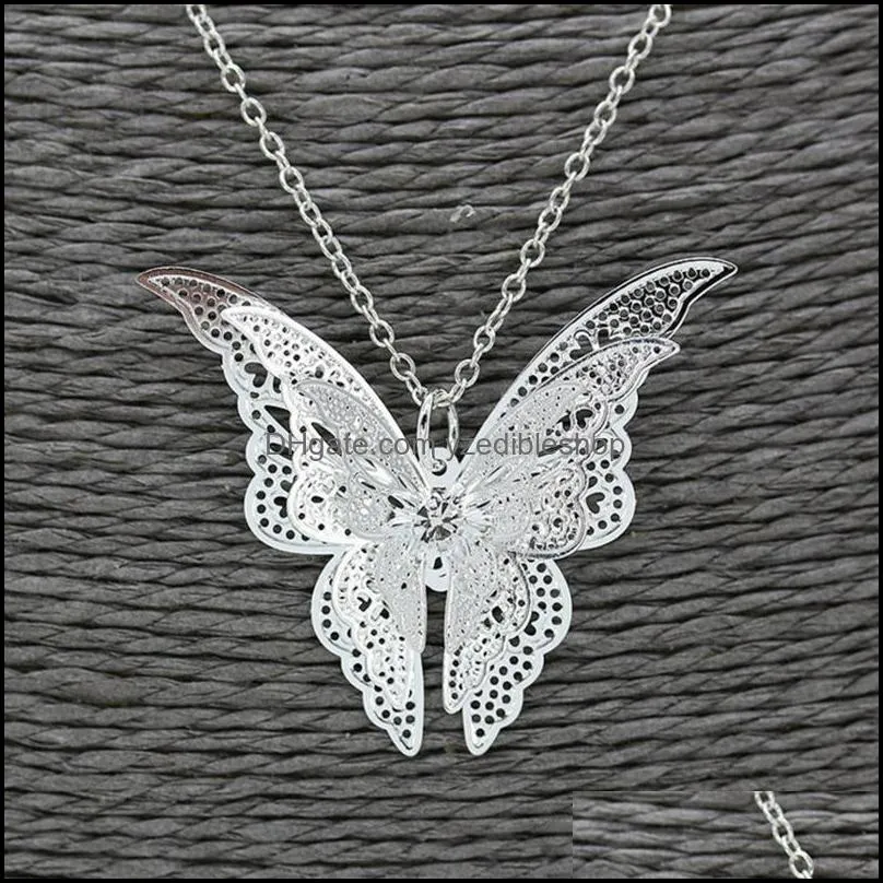 silver lovely butterfly pendant necklace jewelry for women girls kids, pendants chain necklaces 20+2 inch