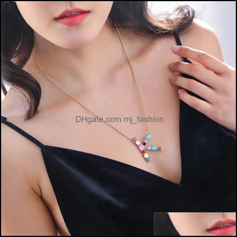 hot sale colorful 26 initial letter pendant necklace for women a-z alphabet personalized mother`s day jewelry gifts