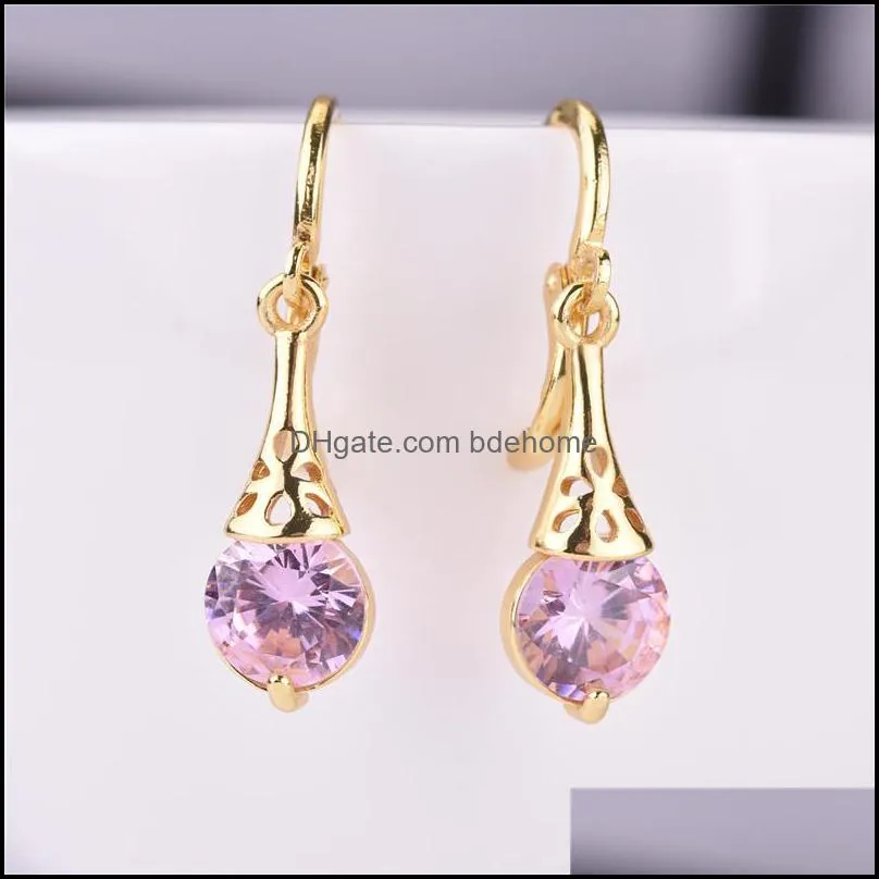 handmade gold plated cz crystal dangle earrings for lady women colorful crystal stone clip on earring gift jewelry pink red green 2019