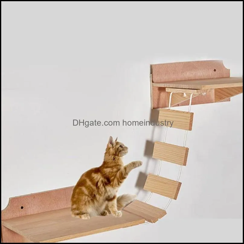 Cat Toys Pet Hammock Wall Mounted Durable Natural Climbing Frame Bridge Solid Wood Toy Jumping