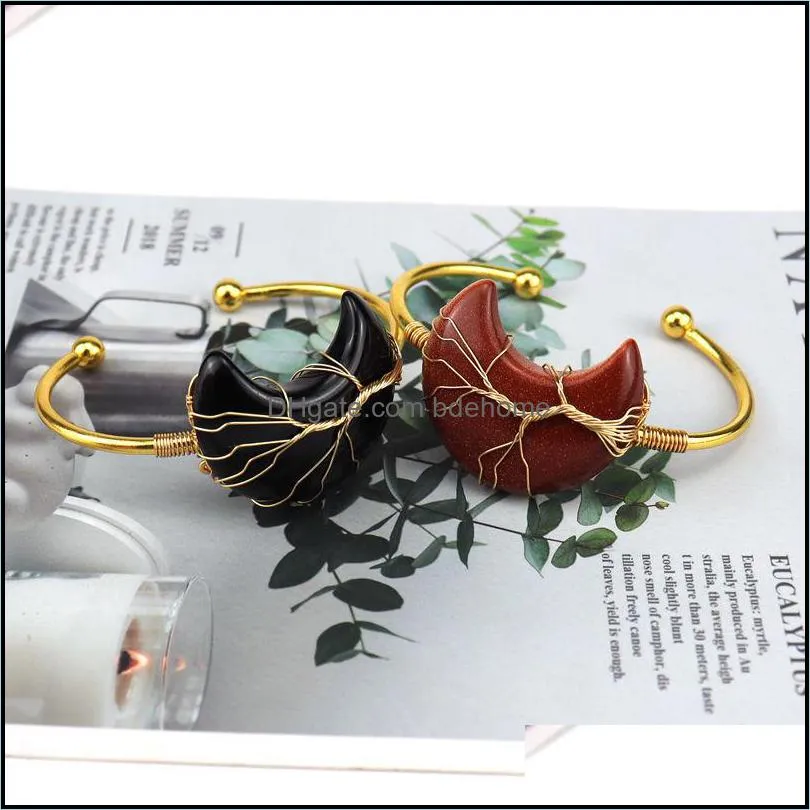 silver moon gemstone cuff bracelet for women girls handmade wire woven lift of tree healing chakra crystal friendship bangle charms