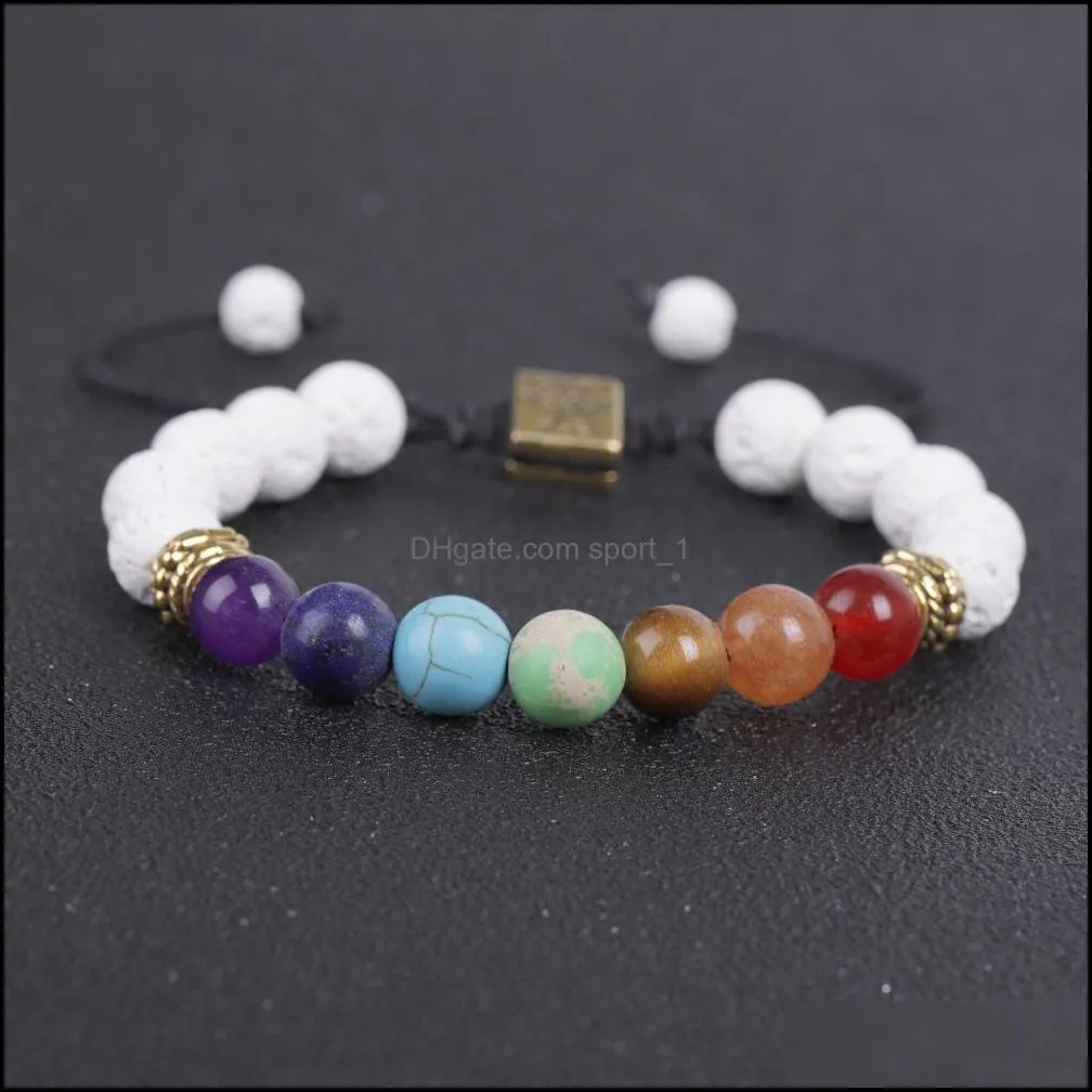 White Lava stone Tree Seven Chakras Healing beads Charm woven Bracelet Women Men Energy Buddha Bracelets Jewelry