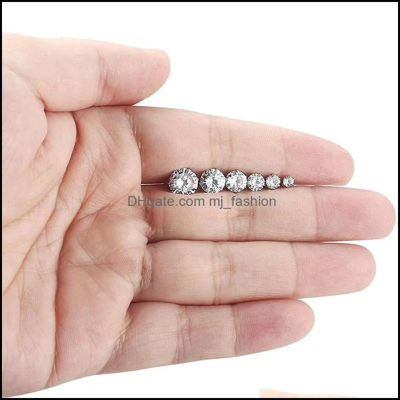 new arrival 3mm-8mm clear cubic zirconia stud earring for women girls silver gold rose gold plated stainless steel wedding earrings