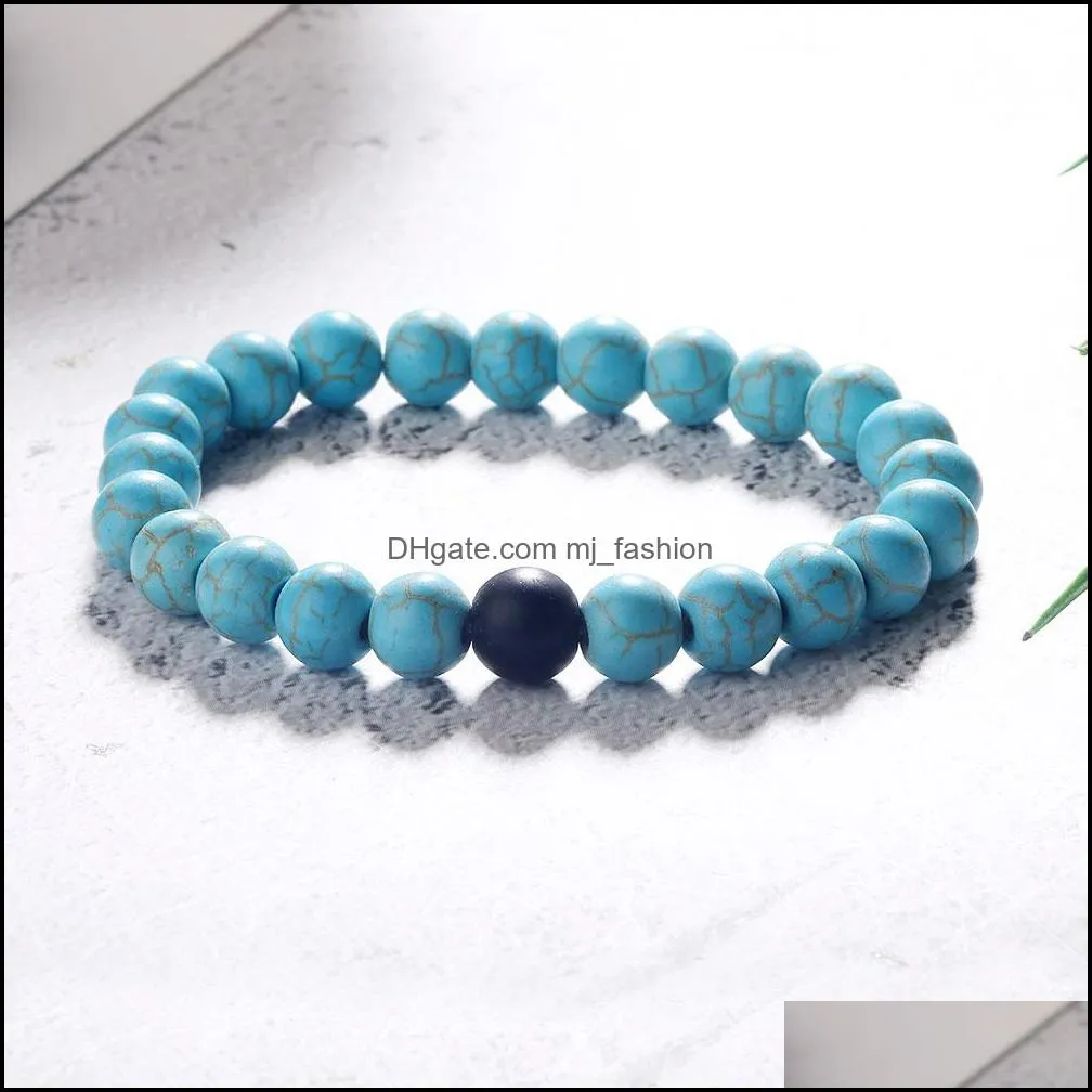 new 8mm black volcanic matte turquoise stone beads bracelet for women men handmade  head charm bracelet fashion jewelry gift 2020