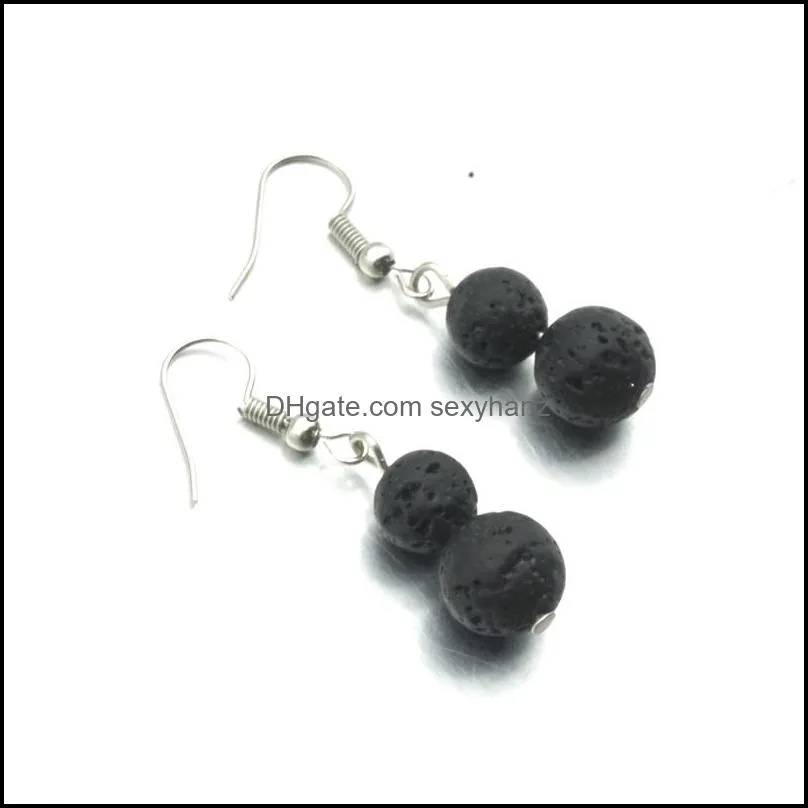 8mm 10mm Lava Stone Bead Charms Earring Aromatherapy Essential Oil Perfume Diffuser Dangle Earrings for women jewelry
