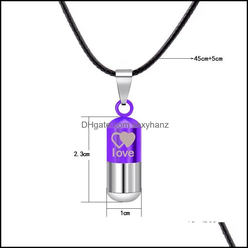 capsule pill pendant necklace classic couple pendant necklaces space stainless steel leather necklace valentines day gift