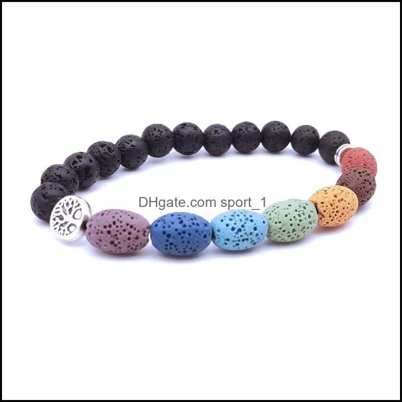 Tree of life Charms Healing 7 Chakras Oval Lava Stone Beaded Bracelet Essential Oil Diffuser Bracelets Hand Strings for women Men