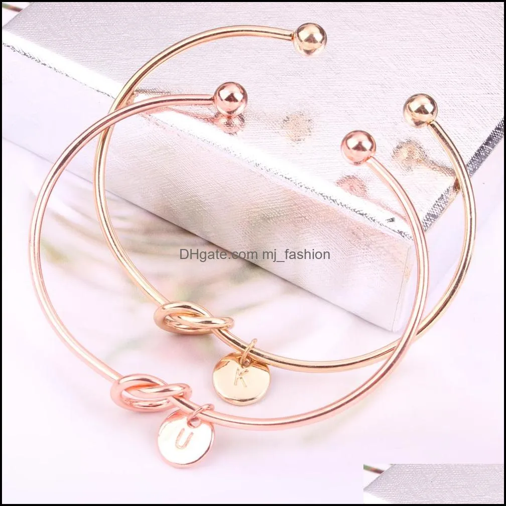 sale classic knot 26 initial letter charm bracelet bangle for women men rose gold gold wire bangle fashion bridesmaid jewelry gift