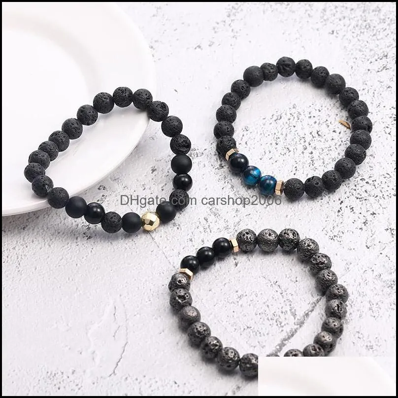 3pcs/set lava rock stone glass bead bracelet chakra charm natural tiger eye stone  oil diffuser chain for women men fashion