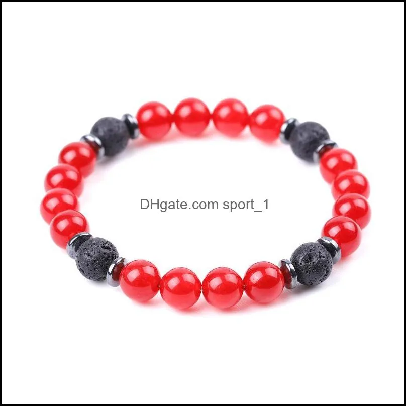 Lover Buddha Red Gray stone Bracelet Handmade 8mm Lava beads Bracelets Summer Men Women Jewelry gift