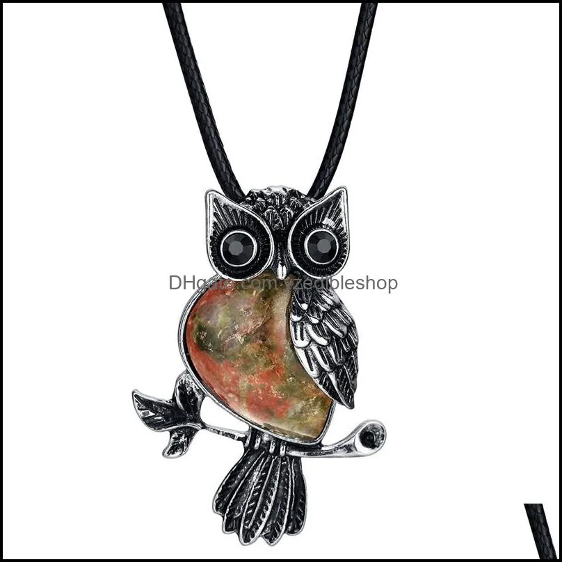 natural stone owl pendant men and women fashion cure halloween energy necklace gift