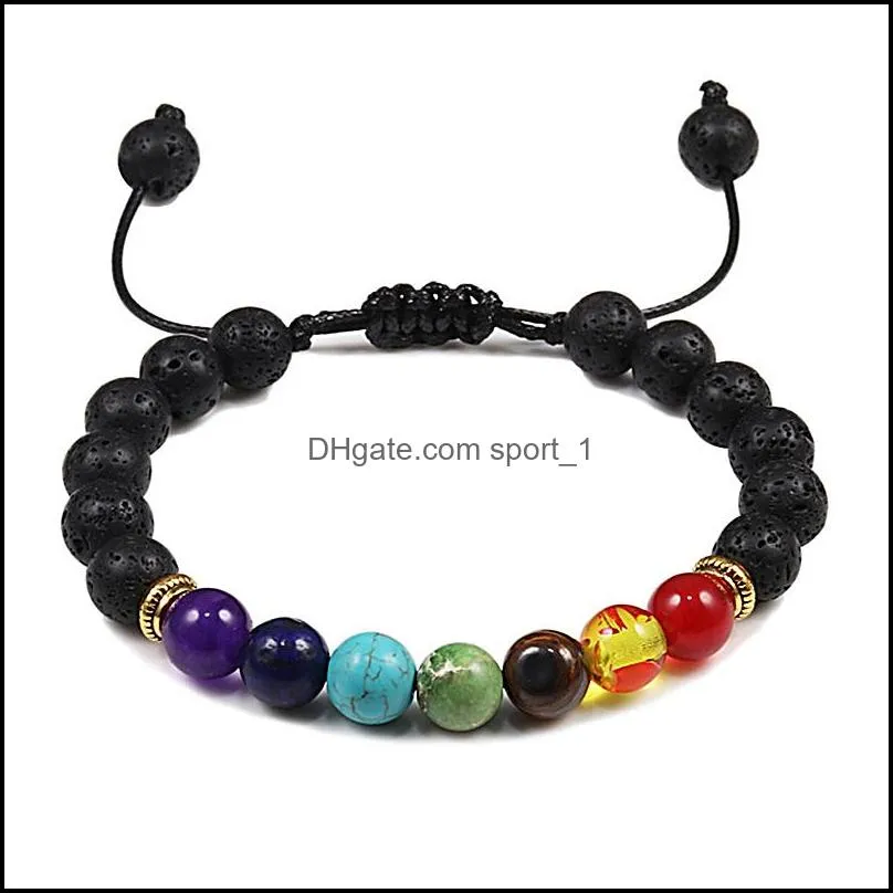 7 Chakra Stone Beads Bracelet 8mm Black Lava Matte Tiger Eye Beaded Healing Balance Bracelets for Women Men Yoga Jewelry