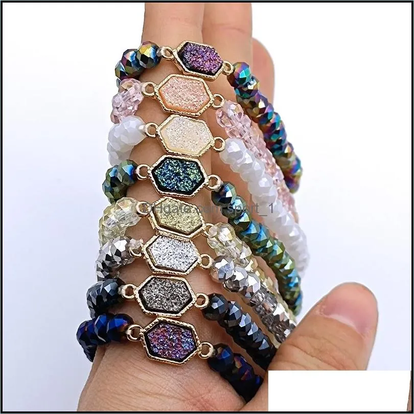 HOT Brand Drusy Druzy Bracelet 6mm faceted Glass crystal Beads elastic Bracelets For Women girl Lady Jewelry