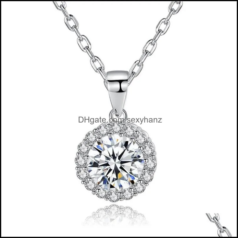 18k gold plated round cut micro cz pendant necklace cubic zirconia halo cluster chain lover`s day solitaire high quality crystal wedding anniversary