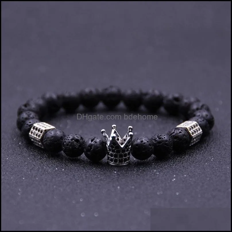 imperial crown & stoppers bracelets black lava stone natural stone beads bracelet for women men jewelry pulseras mujer