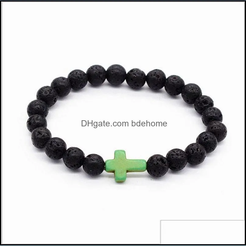 natural lava bead bracelet cross men and women  oil diffusion yoga jewelry