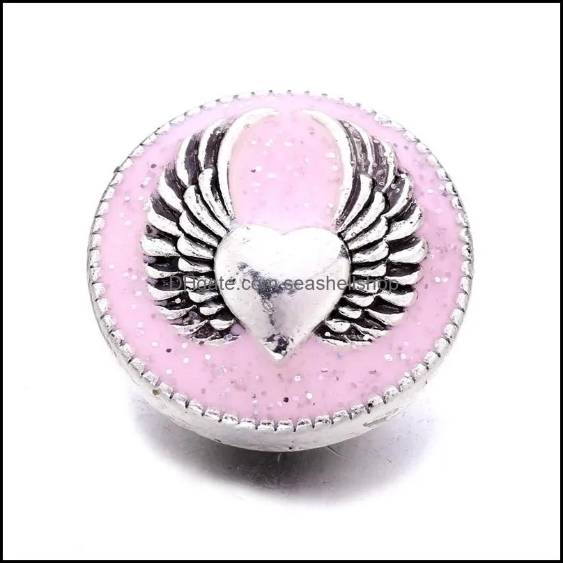 rhinestone painting wings snap button heart charms jewelry findings 18mm metal snaps buttons diy bracelet jewellery wholesale