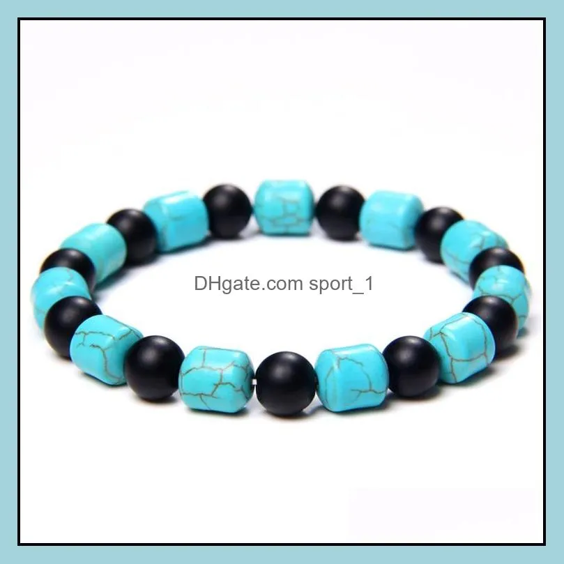 Tube Turquoises stone Beads Blue Charm Bracelet for Women Men Lucky Energy Jewelry Gifts