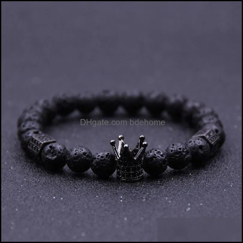 imperial crown & stoppers bracelets black lava stone natural stone beads bracelet for women men jewelry pulseras mujer