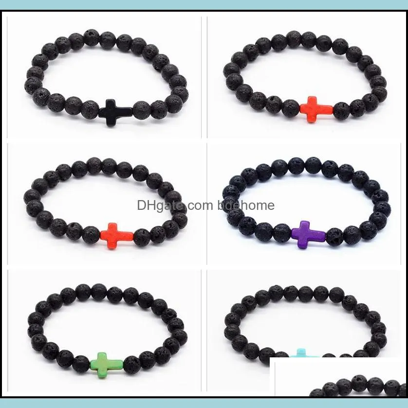 natural lava bead bracelet cross men and women  oil diffusion yoga jewelry