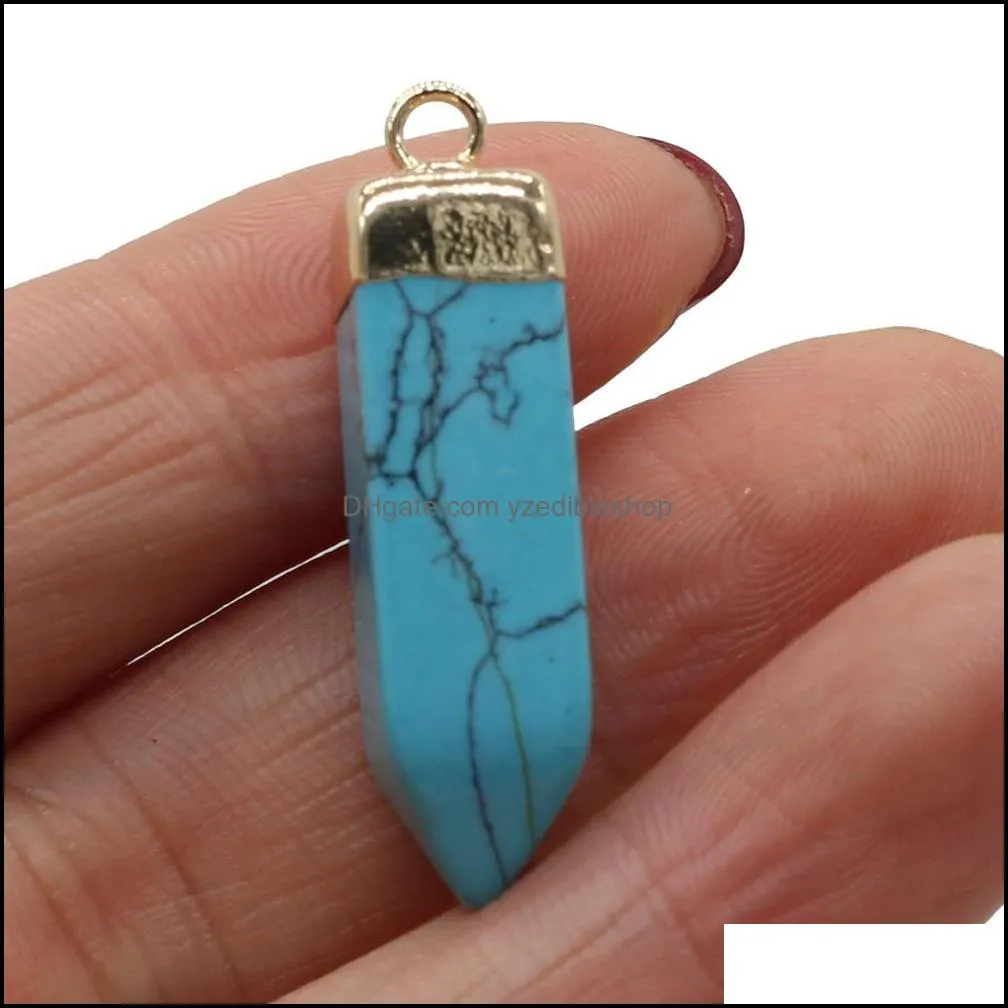 gold plating crystal prism pillar arrow charm rose quartz healing blue white stones pendant diy jewelry making