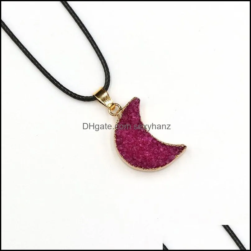 Reiki Healing Resin Druzy druse Crescent Moon Necklace Chakra Power Stones Energy Stone Necklaces