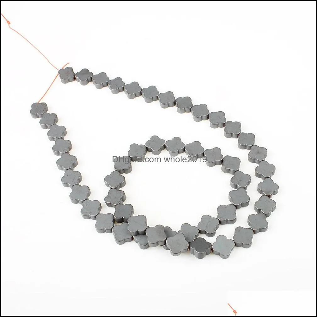 Loose Cross Hematite Stone Beads for DIY Making Jewelry Bracelet Necklace Anklet Flate Gemstone 4 Leaf Spacer Black Magnetite No Magnetic