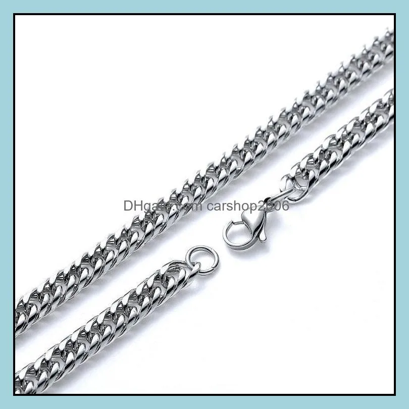 5mm 6mm fashion 316l stainless steel chain necklace for women and men smooth silver color necklace charm jewelry (length 19.7inch