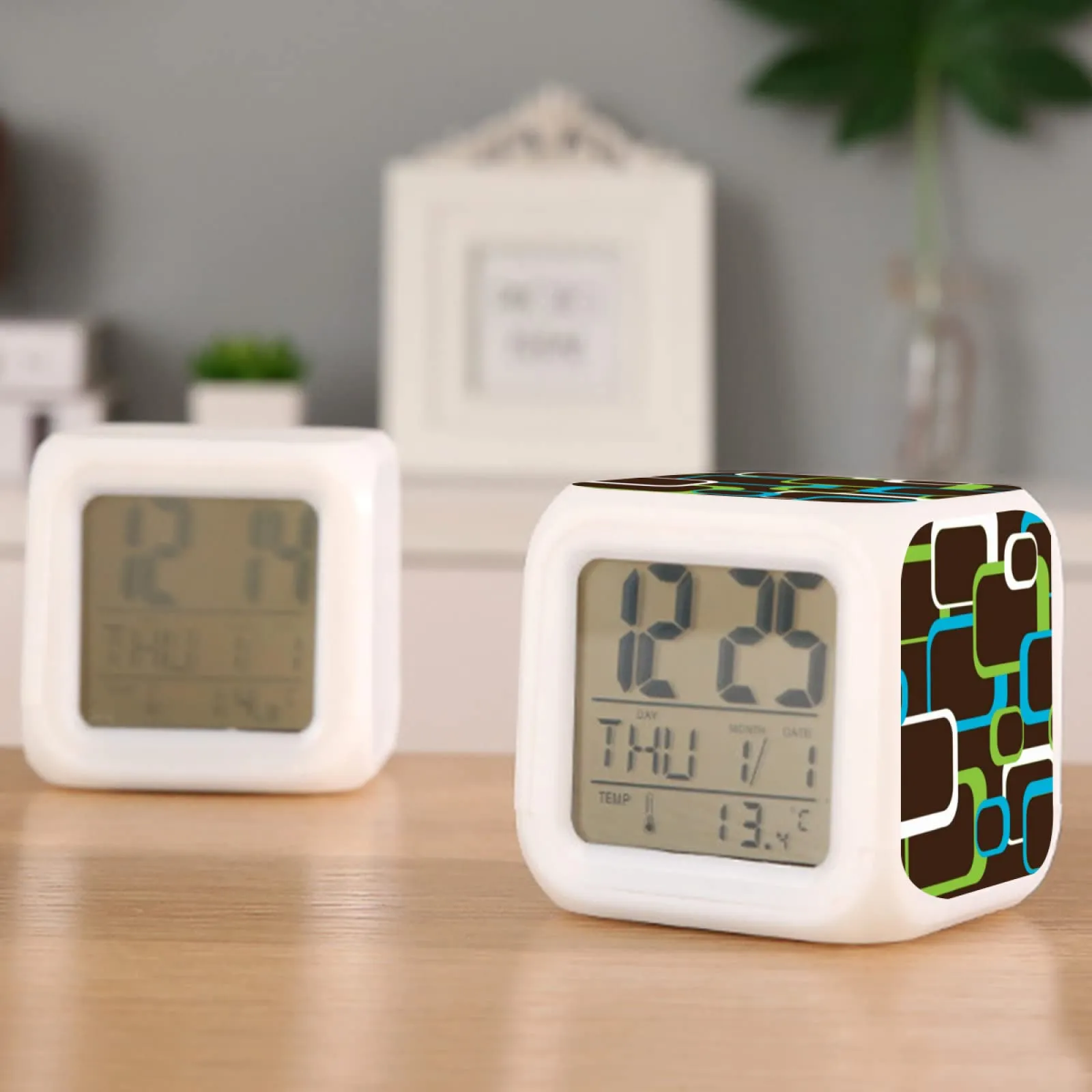 kids alarm clock brown green blue white retro digital alarm clock with thermometer function 7color night light for boys girls women men