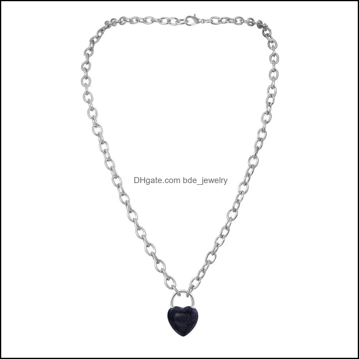 women heart lock pendant necklace chunky punk silver chain choker cuban link statement gemstone jewelry girls