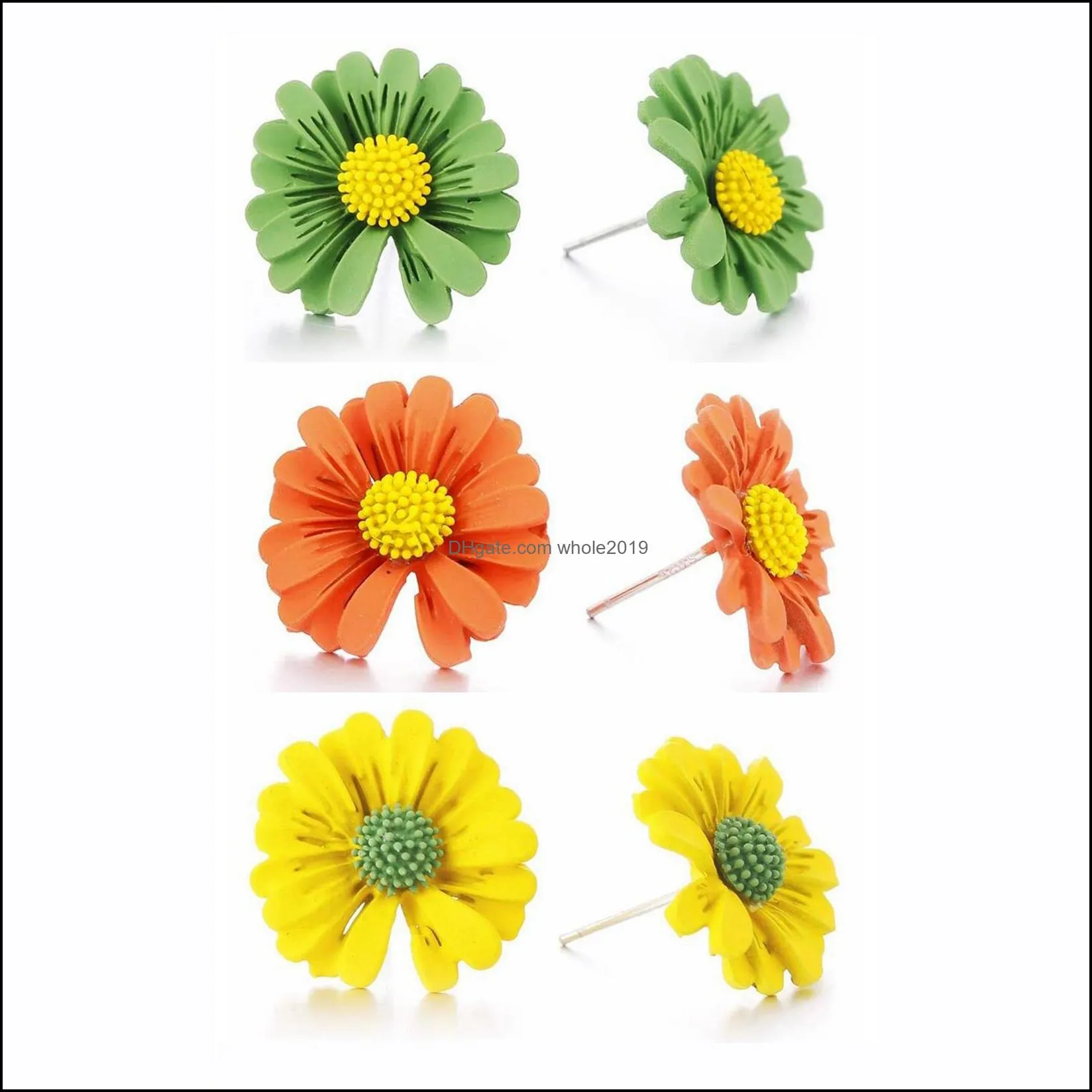 10Pairs 5 Color Clay Cute Daisy Earrings Studs for Women and Girls ellis perennis marguerite Flower Stud Ear Jewelry