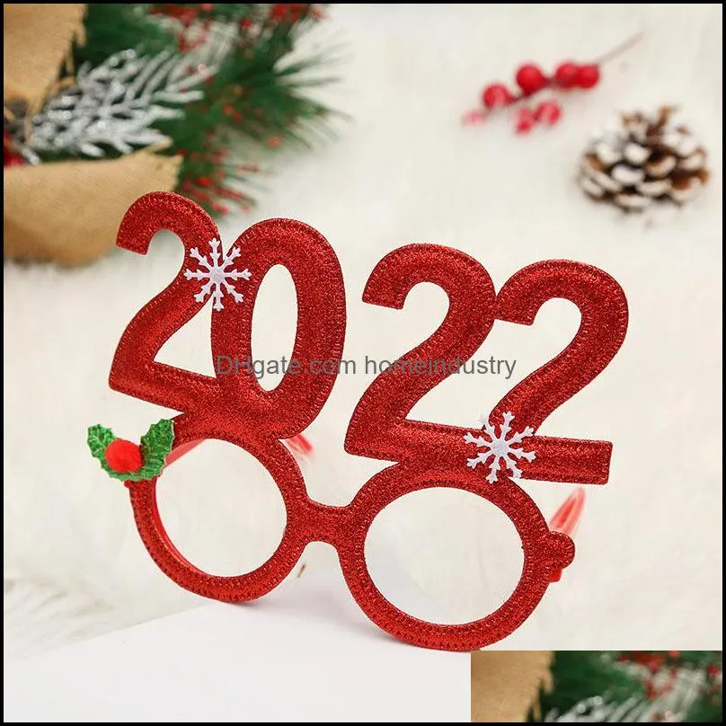 Glitter Christmas Glasses Decoration 2022 Holiday Glass Frame Xmas Home Decorations Gifts