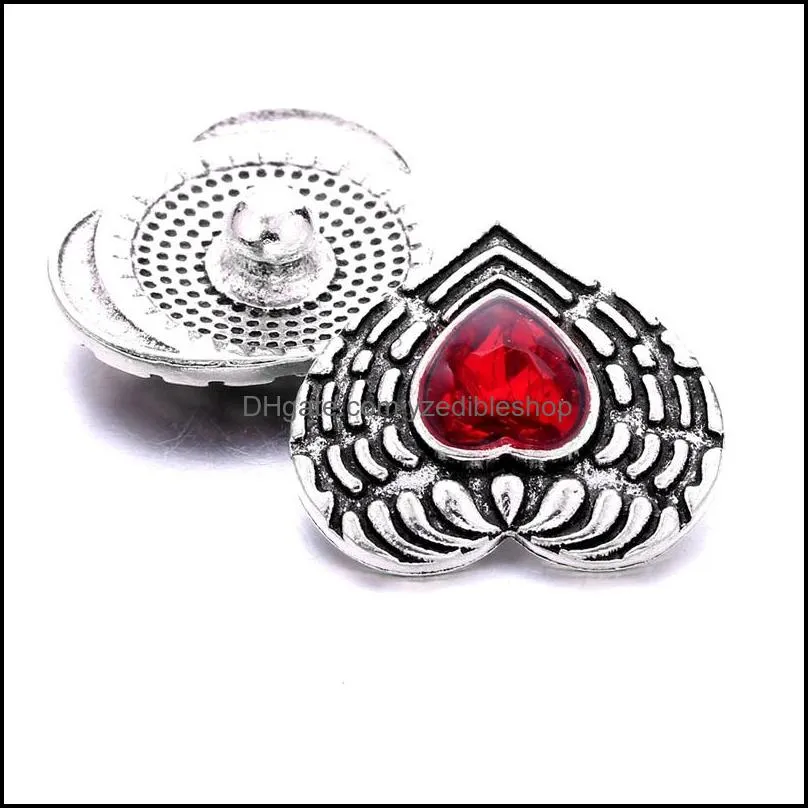 vintage snap button heart charms women jewelry findings rhinestone 18mm metal snaps buttons diy bracelet jewellery wholesale