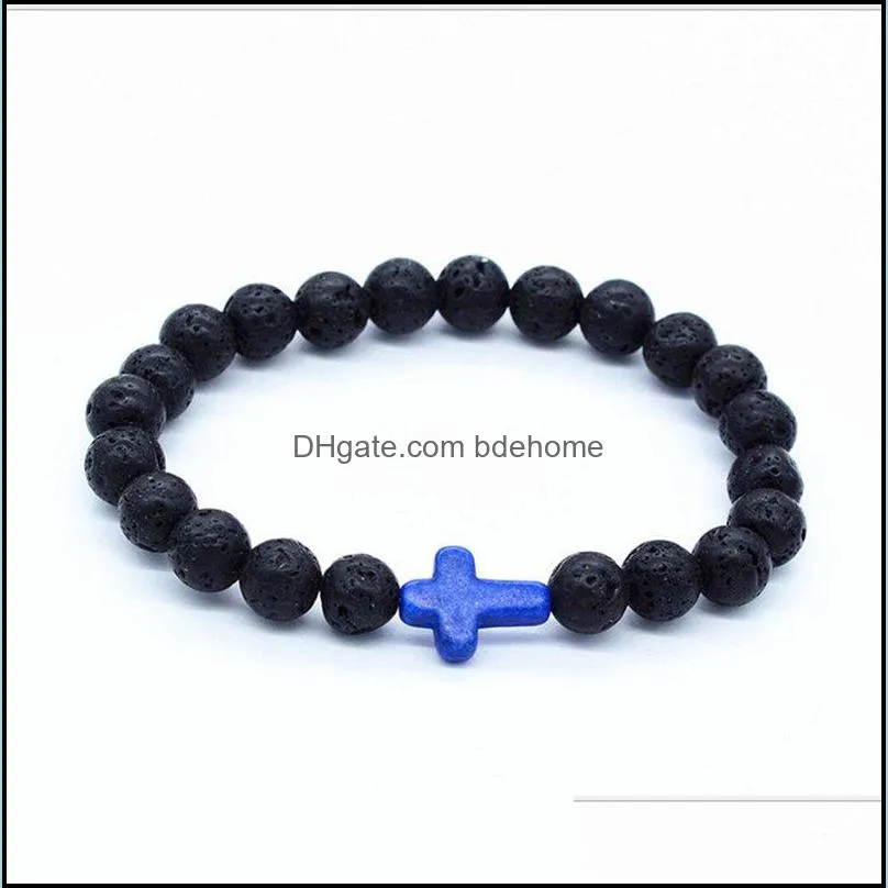 natural lava bead bracelet cross men and women  oil diffusion yoga jewelry