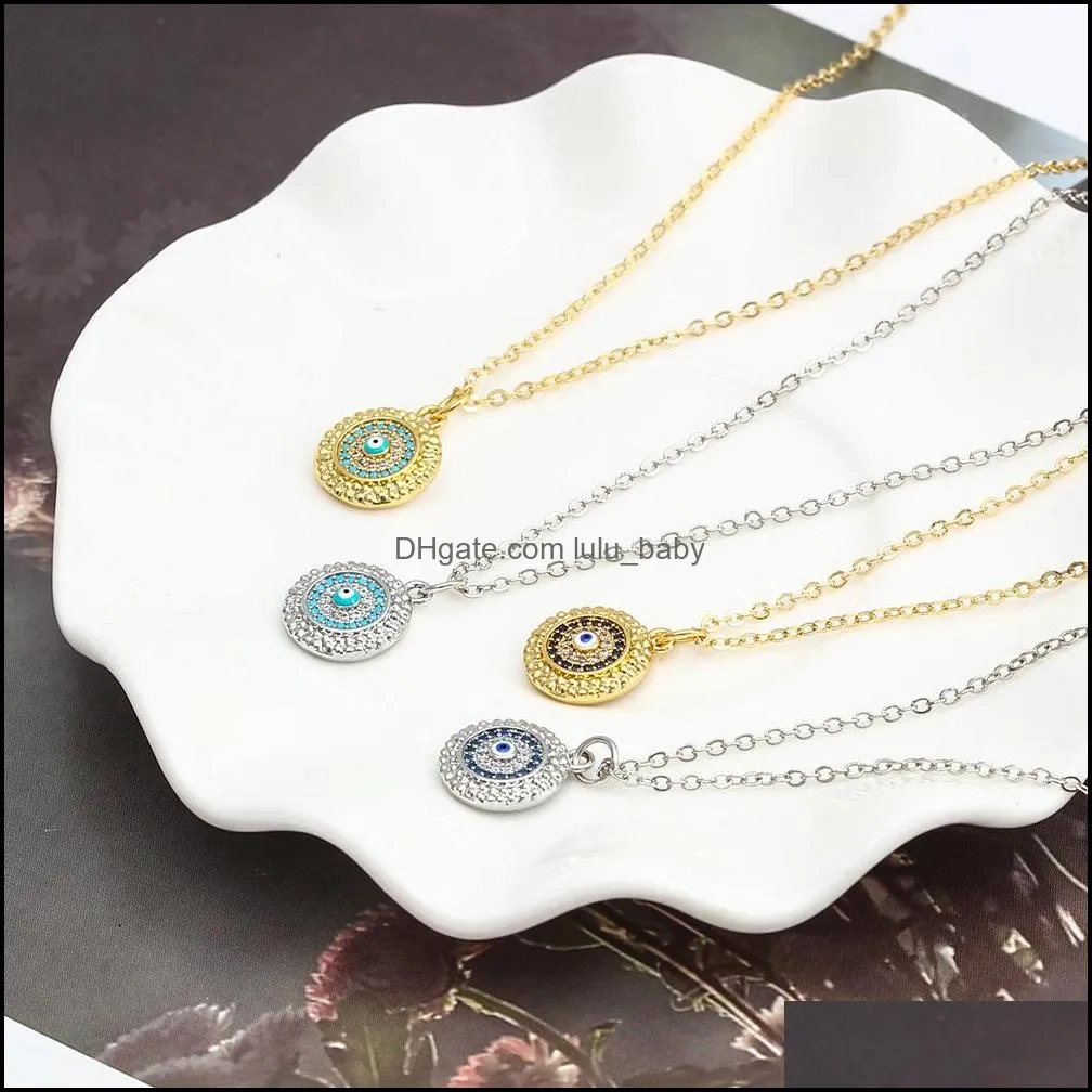 turkish crystal evil blue eyes pendant necklace gold silver color 13mm geometric copper coin clavicle necklaces good luck protection jewelry for women