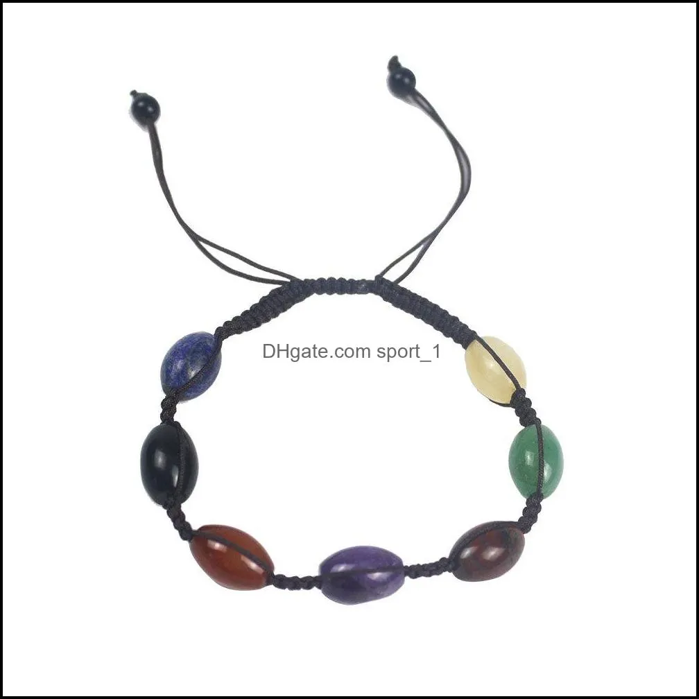 Oval Round Seven Chakra Healing Stone Charm Bracelet Women Men Braided Woven Energy Buddha Bracelets Jewelry