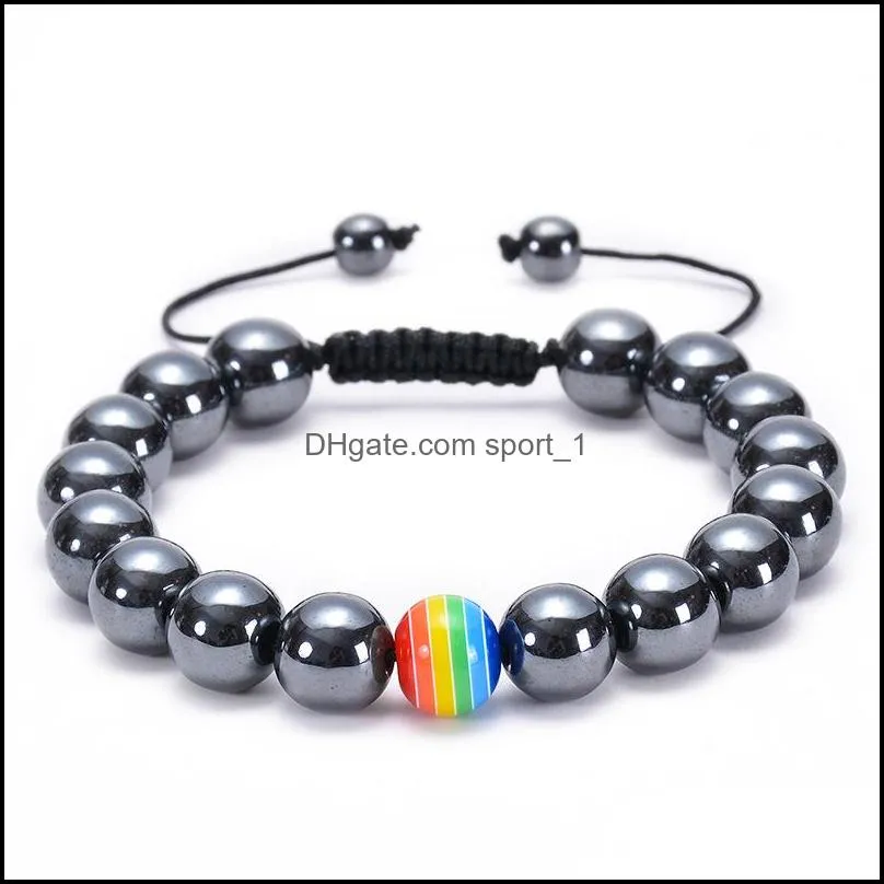 10mm Natural Stone Beaded Bracelet Rainbow LGBT Relationship Couples Tiger Eye Lava Rock Yoga Beads Bracelets Adjustable