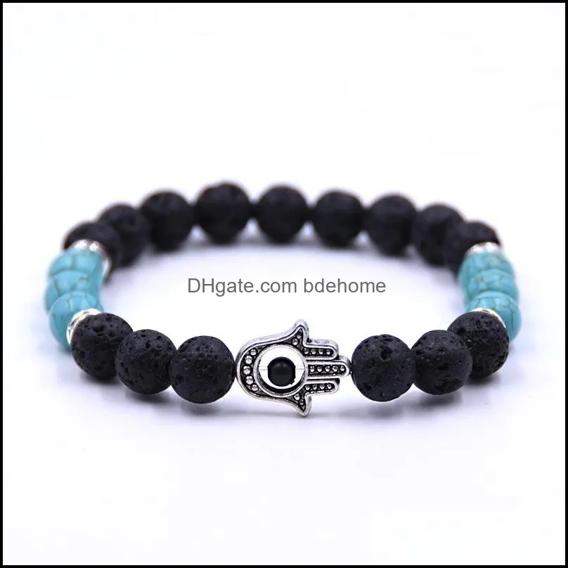 many color natural stone fatima hamsa hand men bracelet black matte lava stone chakra energy bracelet summer jewelry