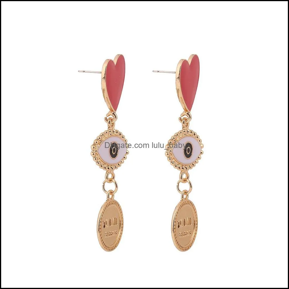 retro evil blue eye long earrings enamel heart earrings for women temperament exaggerate earrings party jewelry accessories