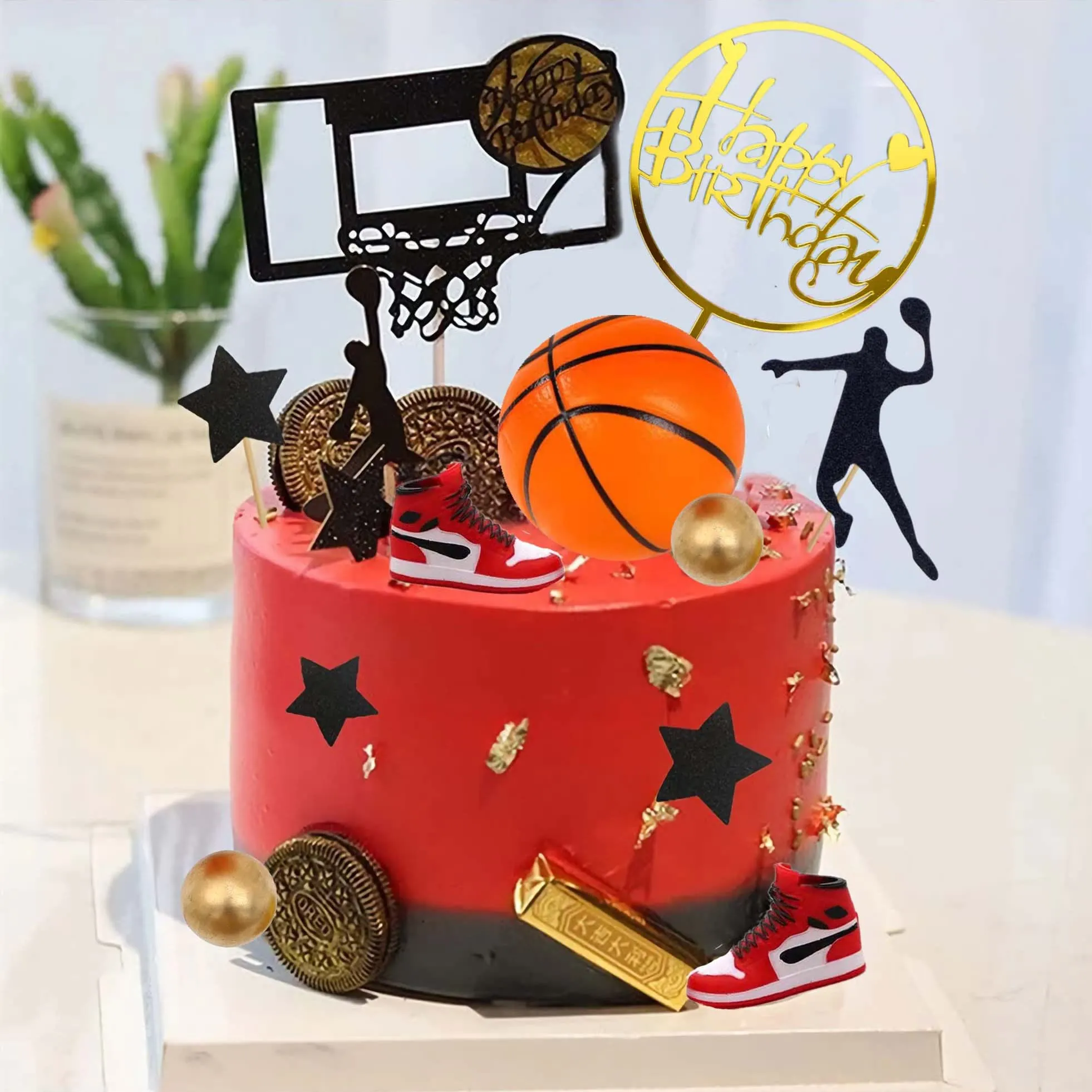 3ml birthday boy cake topper basketball signs happy basketball player birthday cake picks decorations for sport theme man boys birthday party supplies