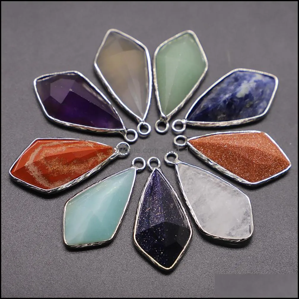 Natural Stone Pendants Drop Shape Exquisite Opal Turquoise Agates Charms Jewelry Making DIY Necklace Earrings Accessories